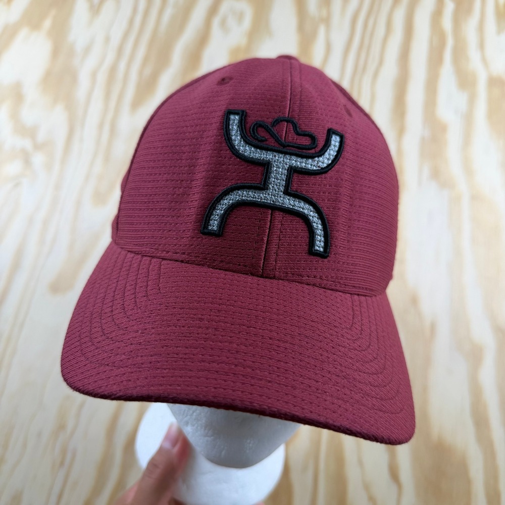Hooey Flexfit Maroon Burgundy Hands Up Logo Baseball Hat Cap Mens S-M